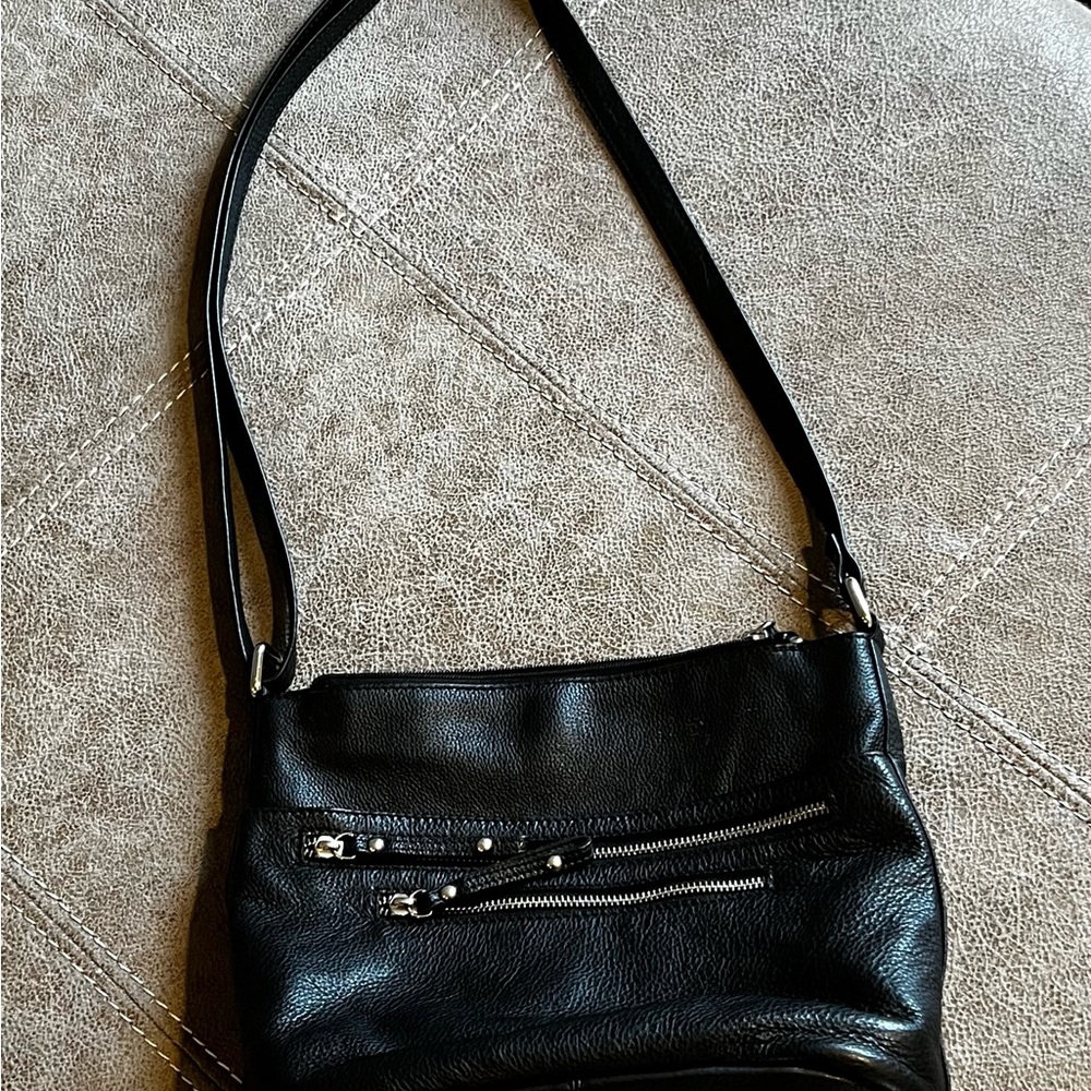 Sleek Black Leather Crossbody Bag